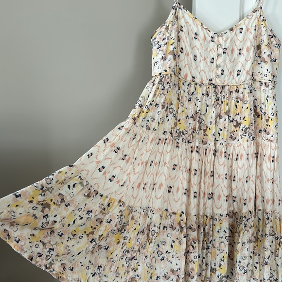 Lucky Brand Babydoll Tiered Sundress: Cream Pink Gold Taupe Mixed Media Print - Picture 8 of 16